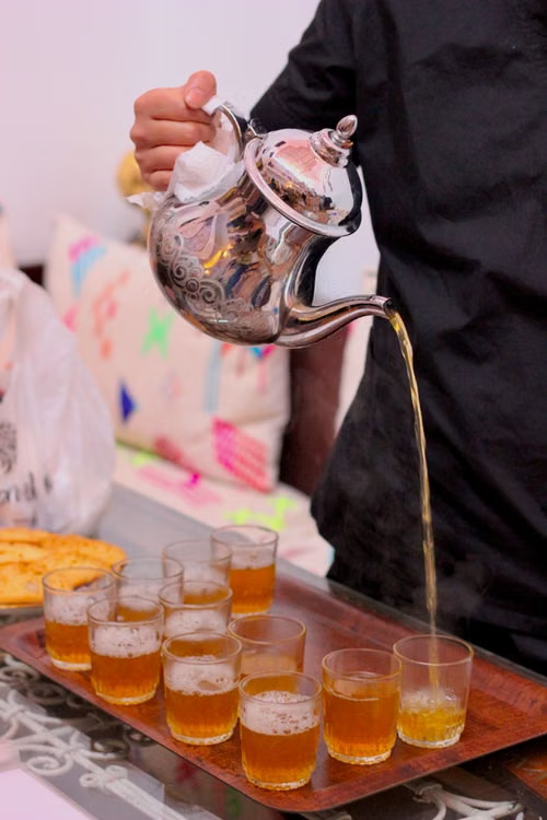 Traditional Moroccan tea being poured